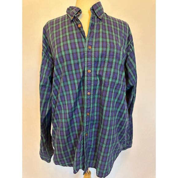 Vintage World Island 100% Cotton Purple Green Plaid Button Up Shirt Size XL - Picture 3 of 8